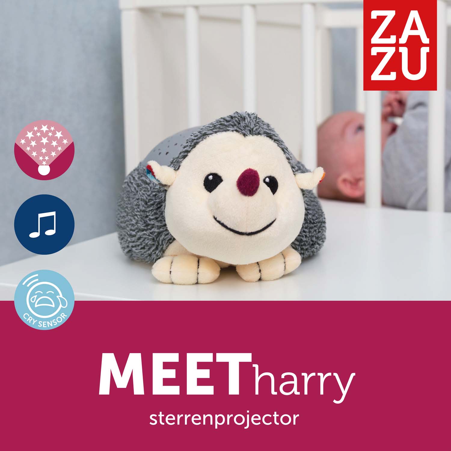 Zazu muziek projector harry de egel grijs