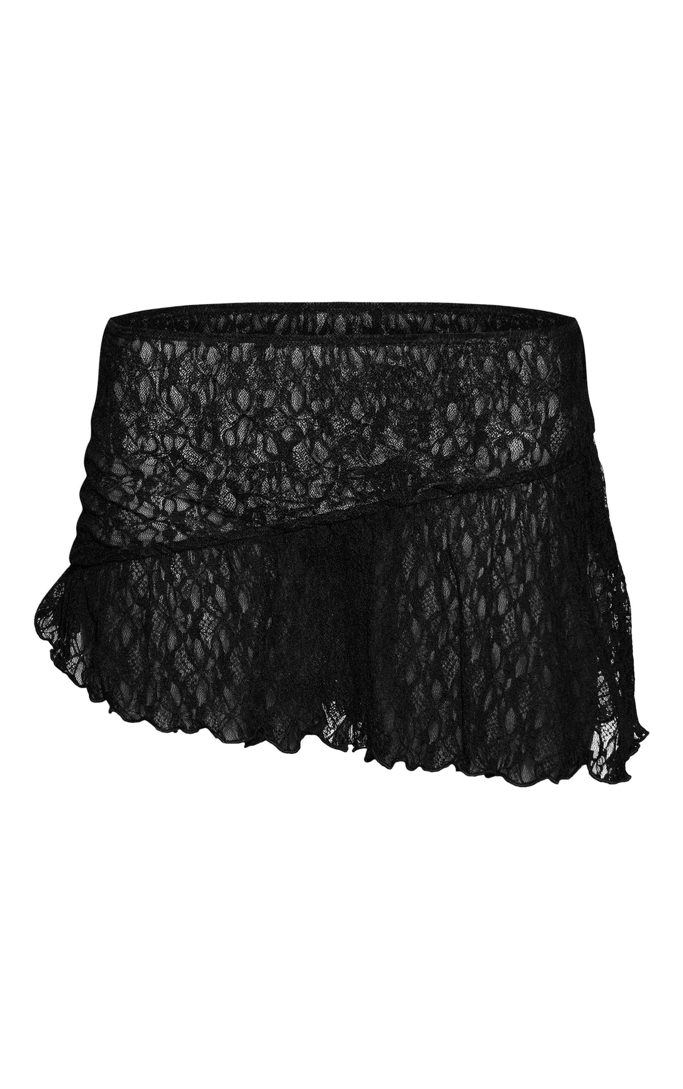 Noir Ensemble Jupe Courte En Dentelle À Volants Froncés