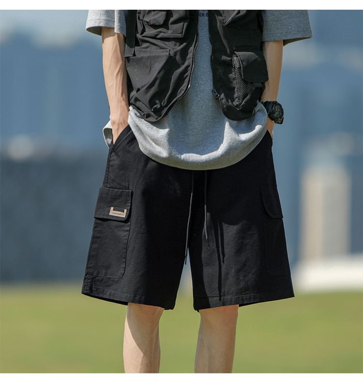 Posive - Effen cargoshorts met trekkoord in de taille