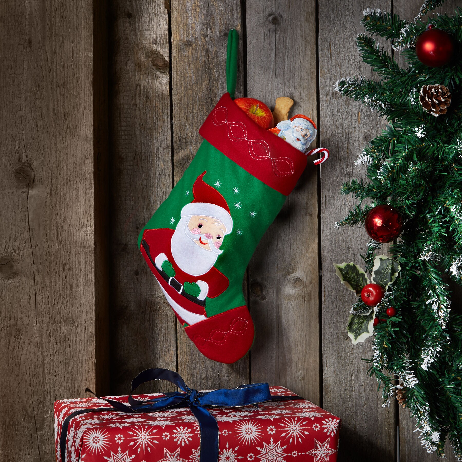 tectake® Nikolausstiefel mit Weihnachtsmann-Motiv