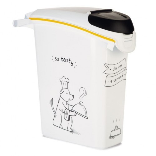 Recipiente para armazenar alimentos com alça e design branco.