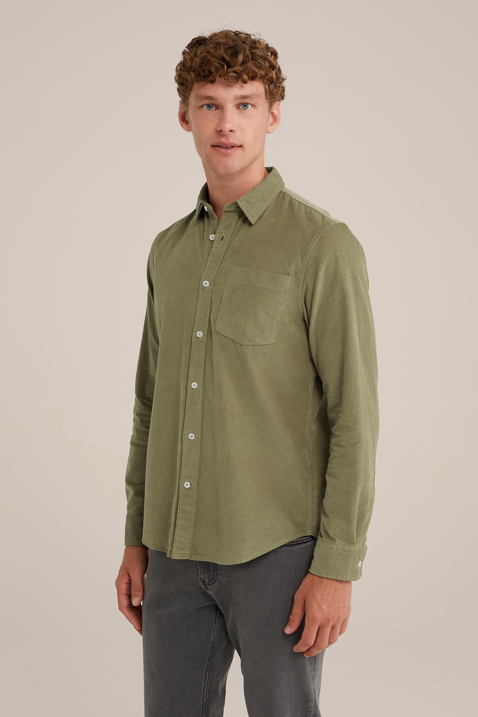 corduroy overhemd WE Fashion Olijfgroen