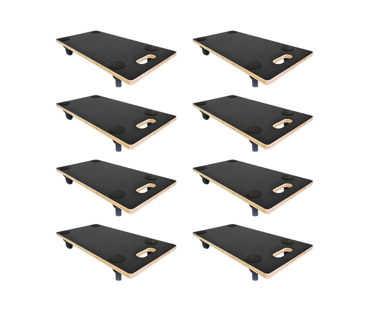 PROREGAL Mega Deal 8x Professionele Transportkarren met 4 Wielen HxBxD 11,5 x 30 x 60 cm Draagvermogen 200 kg Zeefdruk Houten Plank Zwart