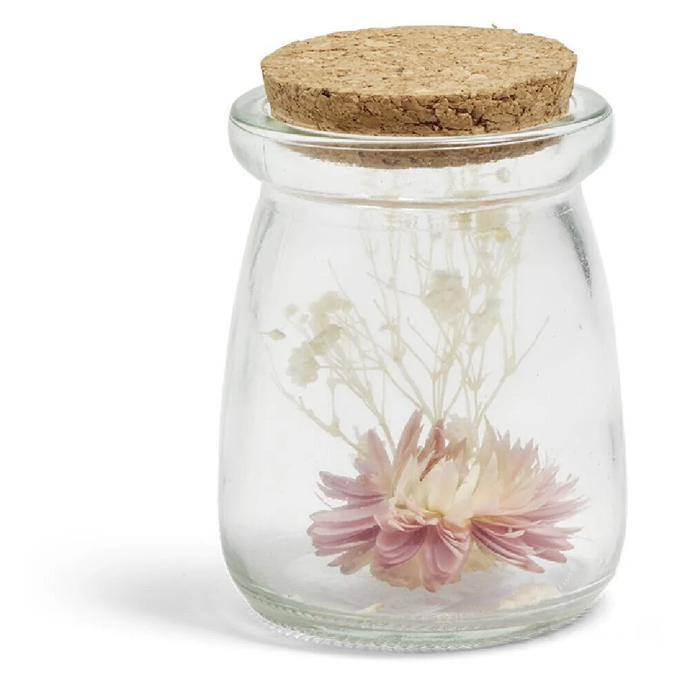 Fleur séchée dans verre bouchon liège Ø5xH17cm