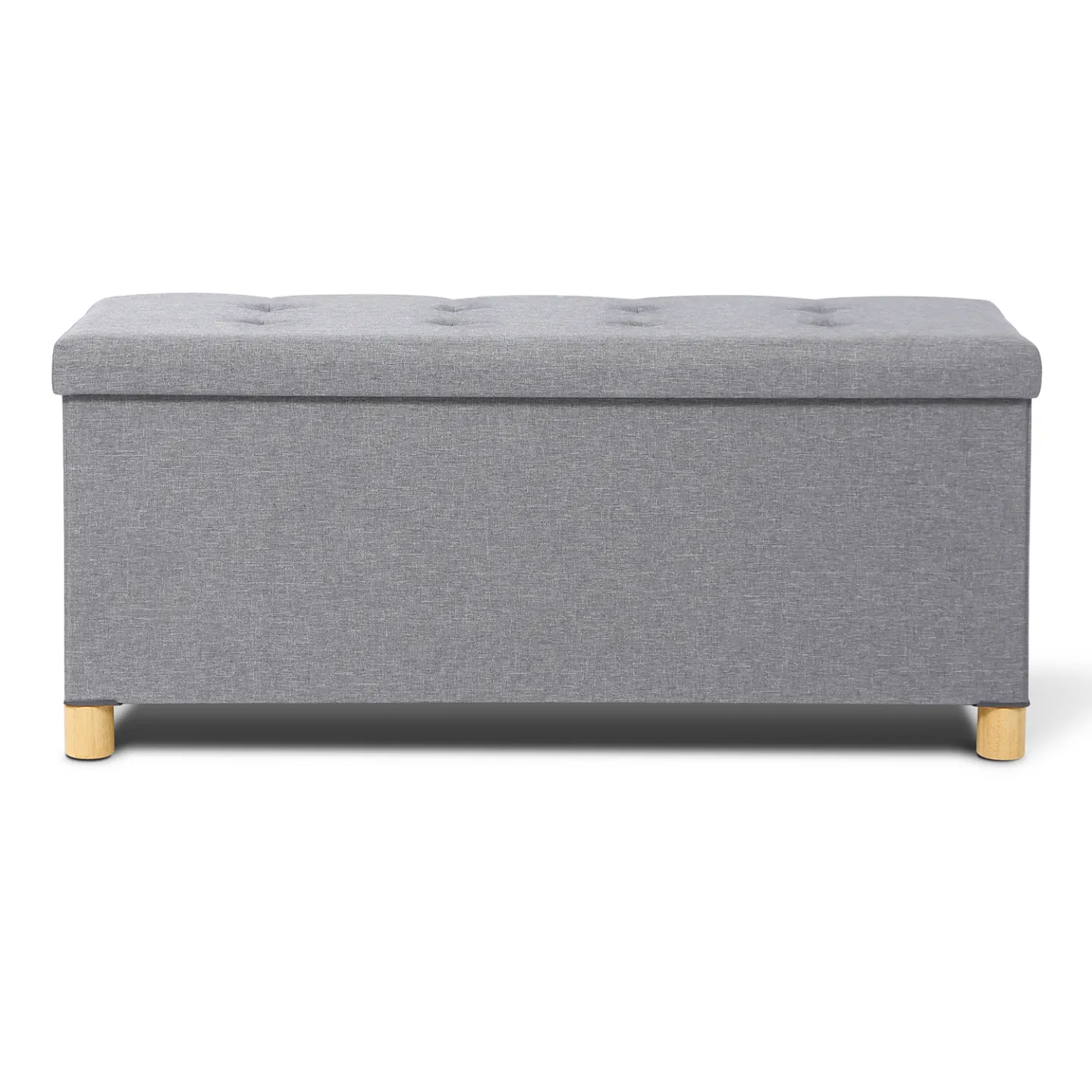 Banc coffre rangement sur pied 100 cm tissu gris clair