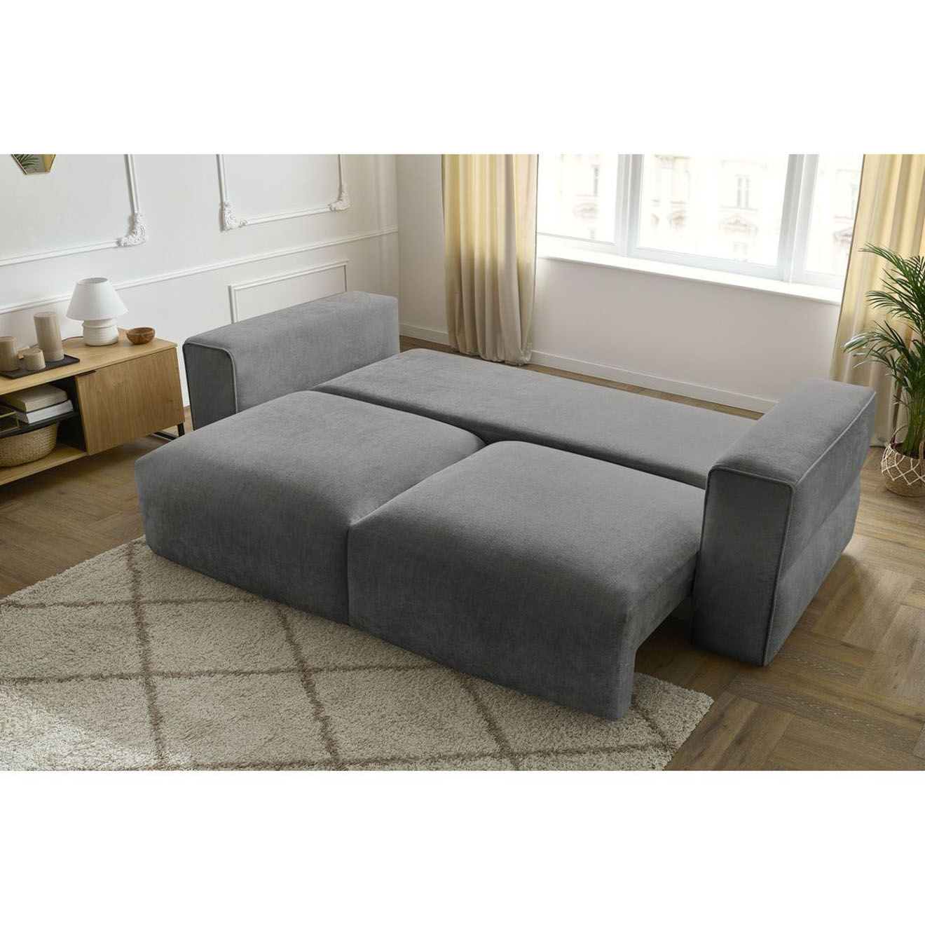 Bobochic Canapé convertible coffre ezechiel gris foncé - 265x109x82 cm
