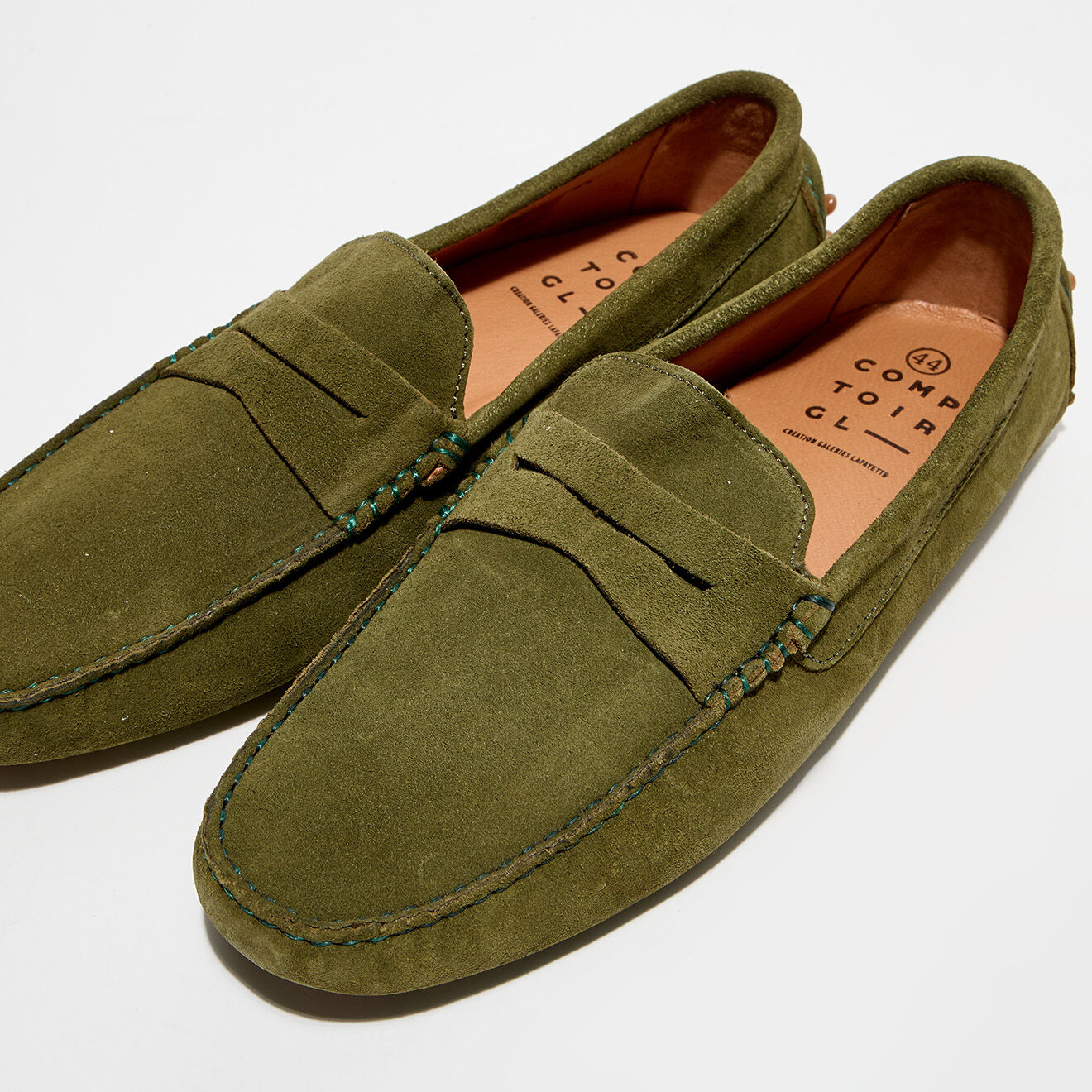 Comptoir GL Mocassins en Velours de Cuir Diego vert chiné
