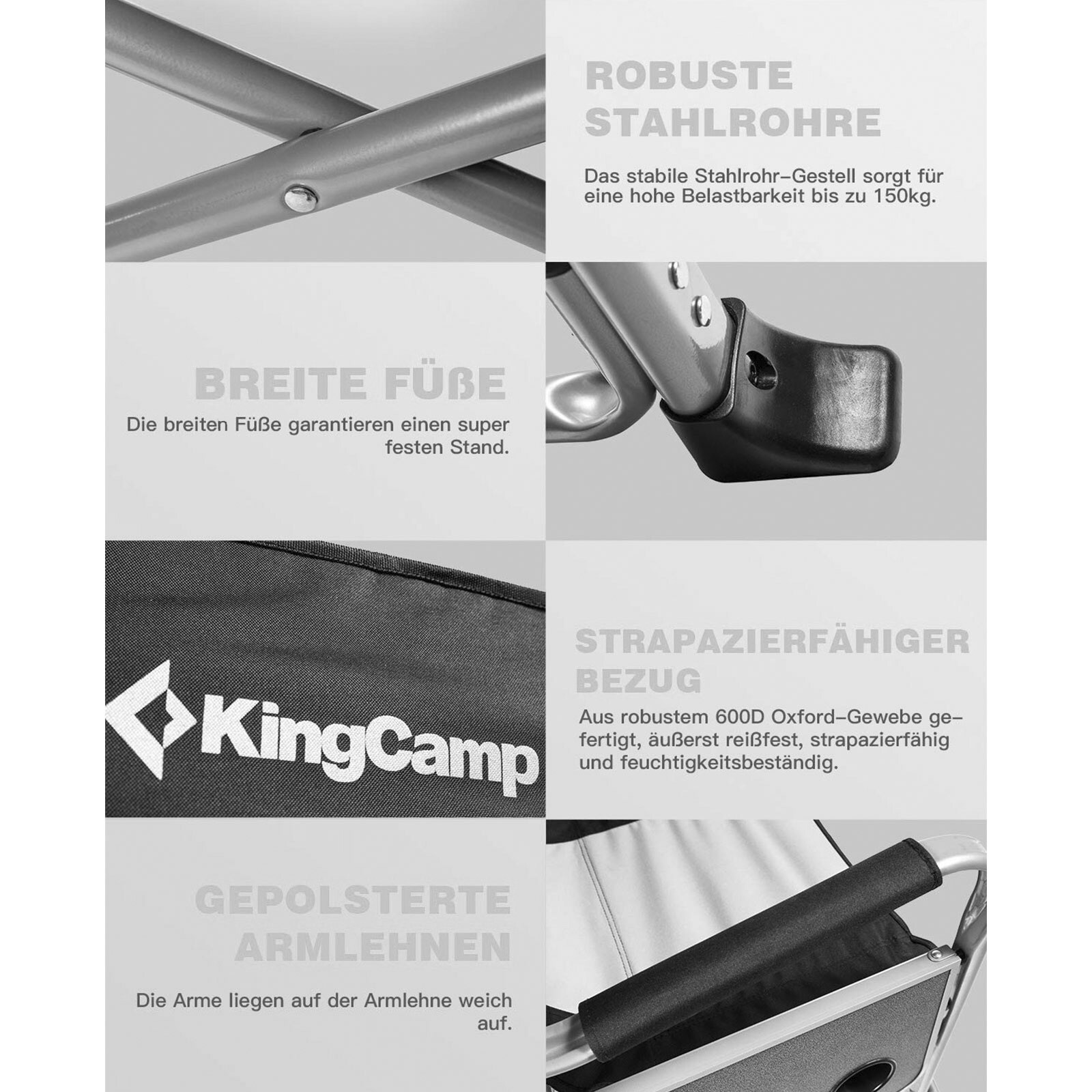 KINGCAMP Camping Falt Stuhl Klapp Sessel Garten Outdoor Kühl Tasche Tisch 150 kg