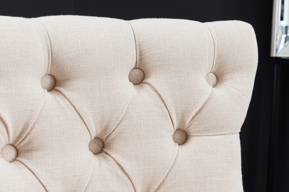 Design Barhocker CASTLE beige schwarz Strukturstoff mit Lehne Holz Chesterfield