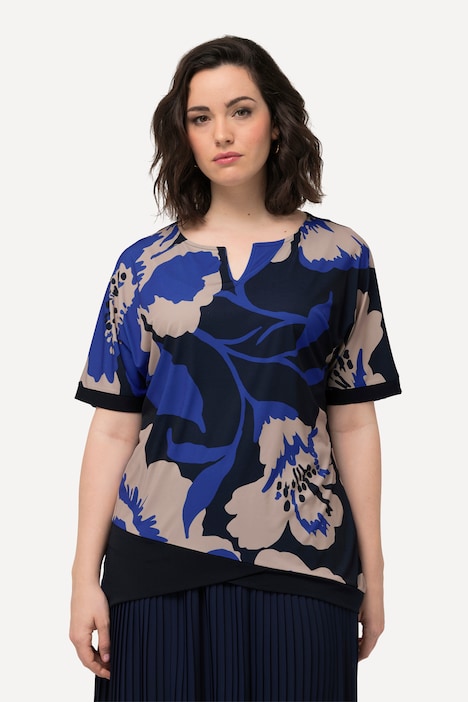 Blusenshirt, Blüten, Oversized, Tunika-Ausschnitt, Halbarm