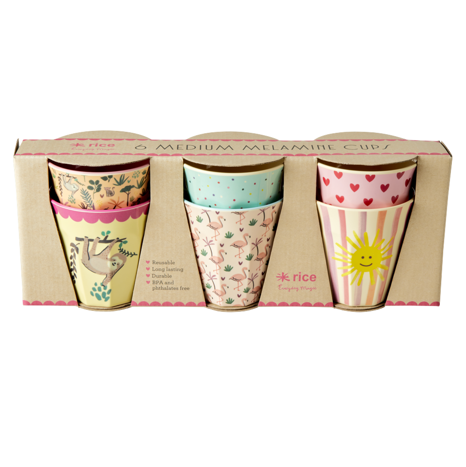 Rice - Medium Melamine Cups 6 Pcs - Funky Print Multi