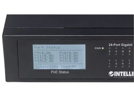 Intellinet 561242, Ikke administreret, Gigabit Ethernet (10/100/1000), Fuld duplex, Strøm over Ethernet (PoE), Stativ-montering, 1U