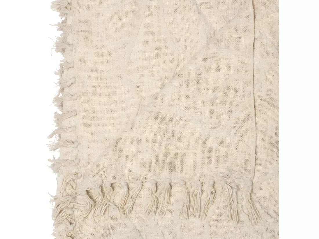Dessus de Lit en Coton Beige avec franges et motifs en relief 240 x 260 cm