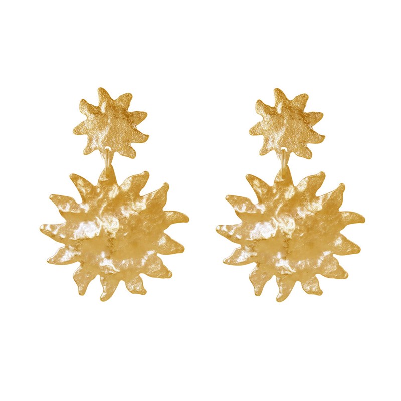 Boucles d'Oreilles Métal Doré Deux Soleils Bosselés