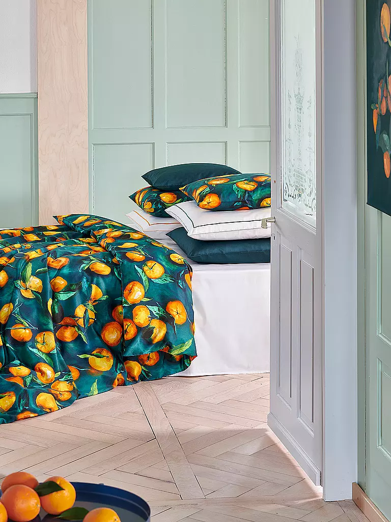 CHRISTIAN FISCHBACHER Satin Kissenbezug 70x90cm Orangerie Blau/Orange blau