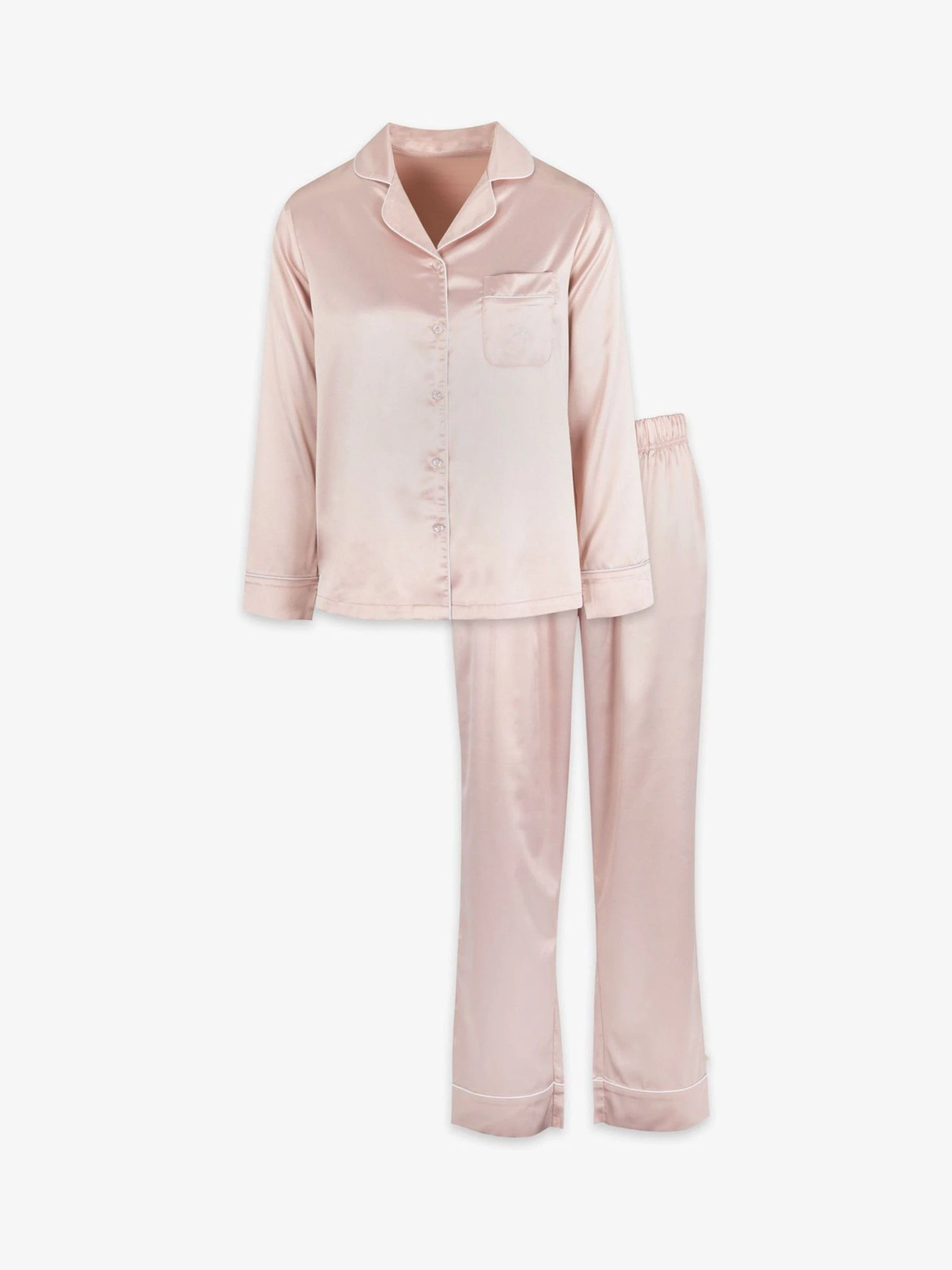 Roze - The Little Tailor Satijnen Pyjama met Knoopsluiting voor Kerstmis