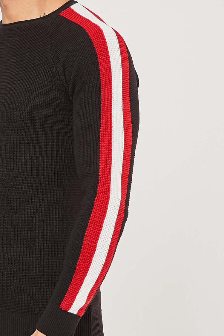 Pull noir fin à bandes