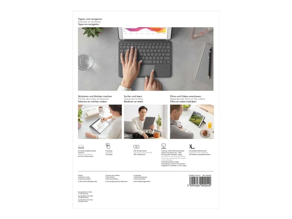 Logitech® | Combo Touch - Tastatur og folio-kasse - med trackpad - bagbelyst - Apple Smart connector - QWERTY - Pan Nordic - grafit - for Apple 10.2-inch iPad (7. generation, 8. generation, 9. generation)