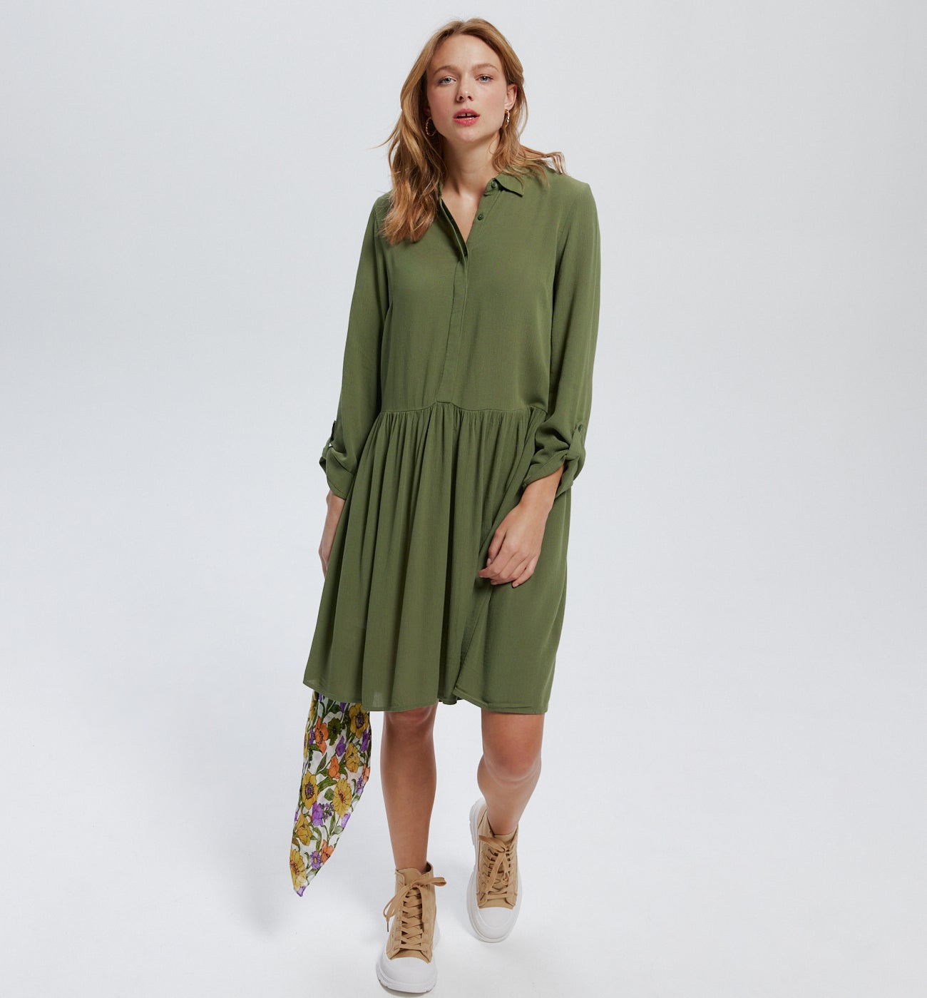 Robe en crépon JEANNE - Kaki