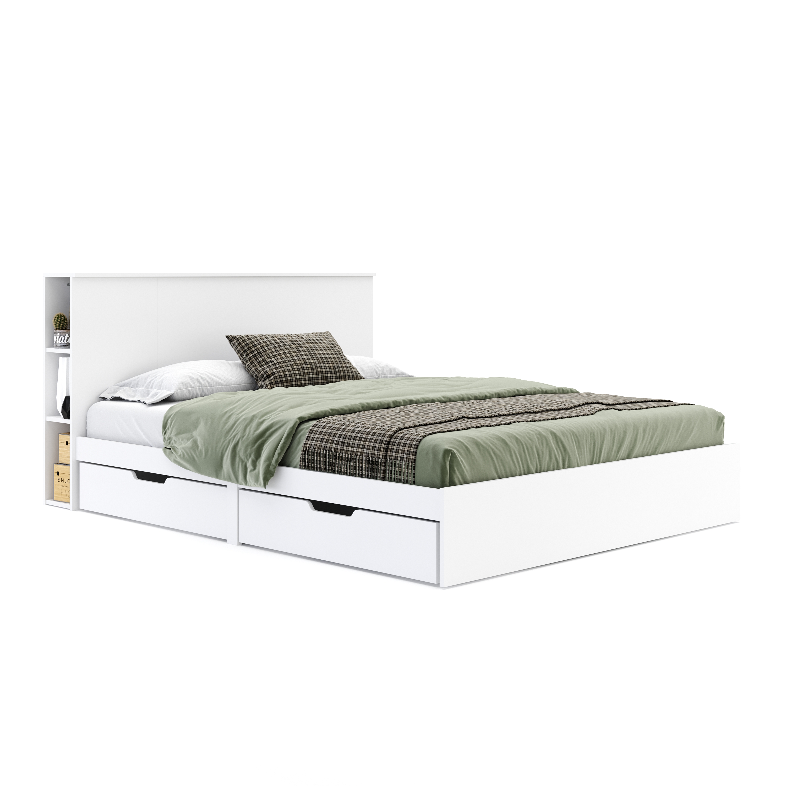 Bett Holz MARGARET mit Stauraum und Schubladen 160 x 200 cm weiss