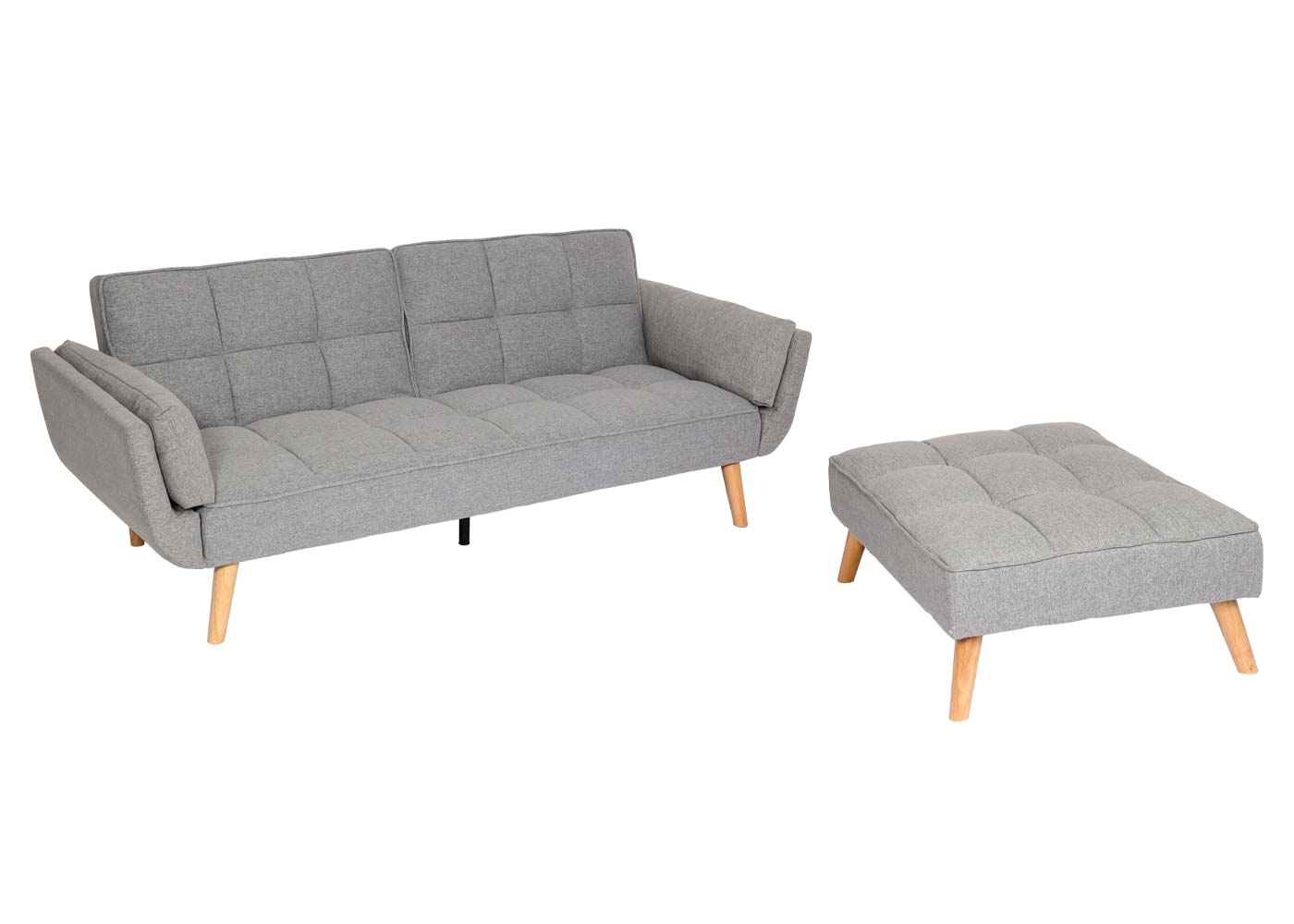 Schlafsofa MCW-K18 mit Ottomane, Couch Sofa Gästebett, Schlaffunktion 218x175cm ~ Stoff/Textil hellgrau