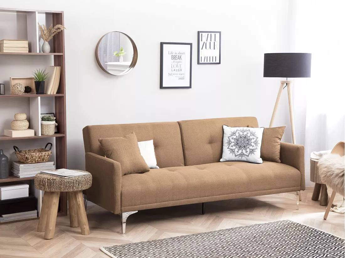 Canapé convertible 3 places en tissu beige LUCAN