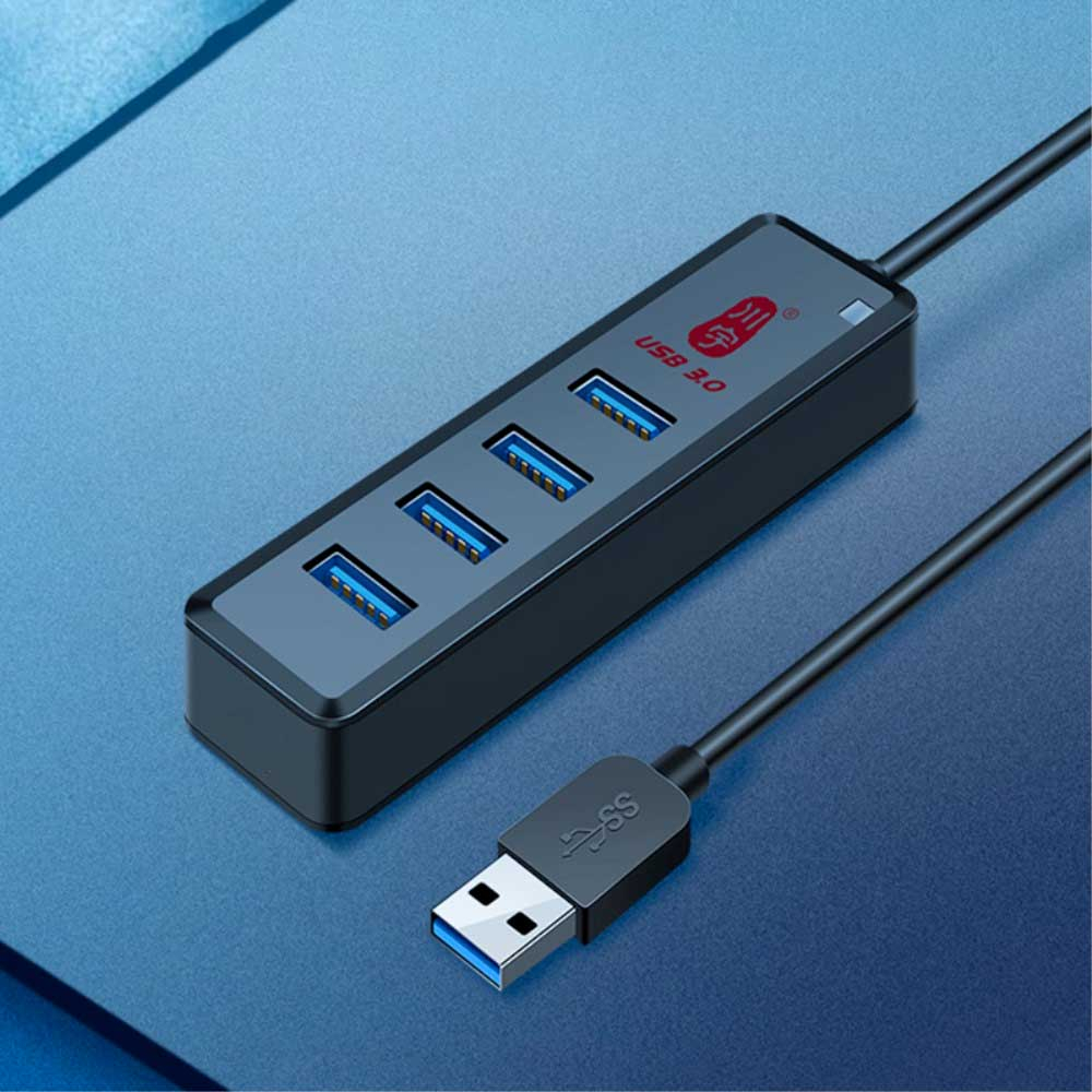 (60cm) USB A 3.0 Multiport Adapter Hub mit 4x USB A 3.0 Anschluss (5Gbit/s) - Schwarz