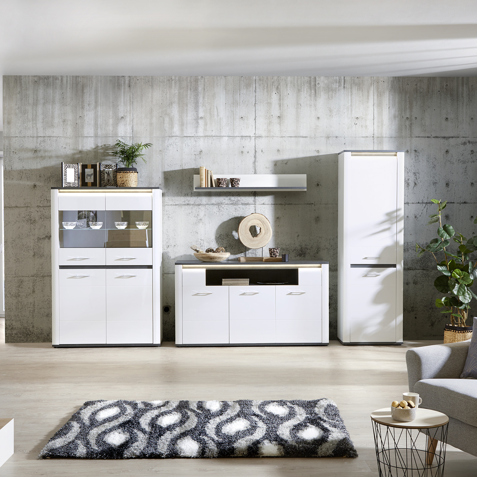 Luca Bessoni Sideboard ALASSIO - weiß-Hochglanz - Matera dunkel - 156 cm