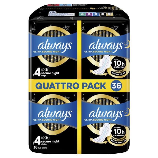 Always Ultra Maandverband Secure Night Met Vleugels 4x9 stuks