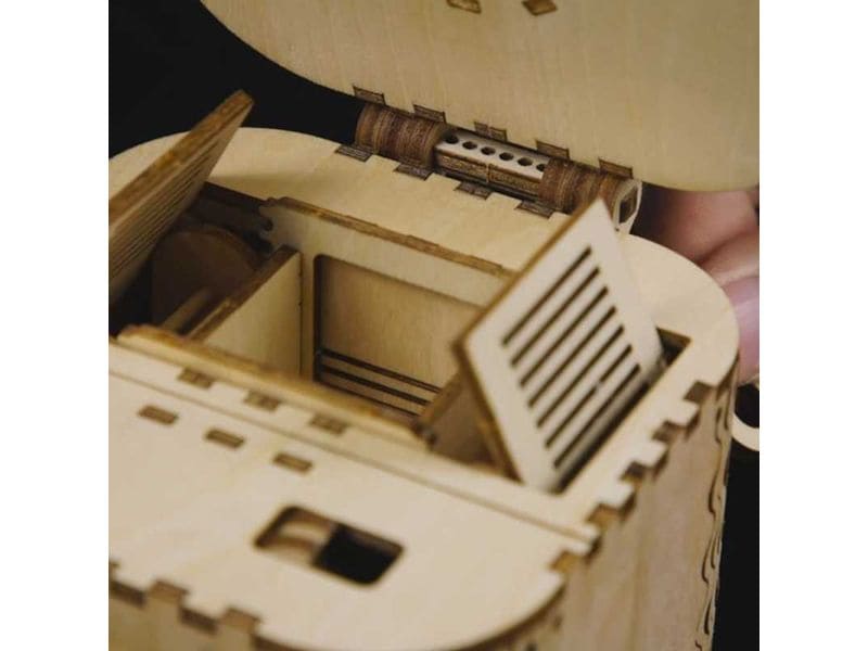 RoboTime Bausatz Schatzkiste mit Federantrieb 3D-Puzzle aus lasergeschnittenen Holzteilen