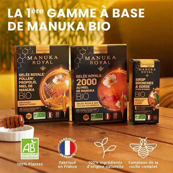 Santarome Organic - Xarope para os brônquios e garganta com mel de Manuka orgânico - 125ml