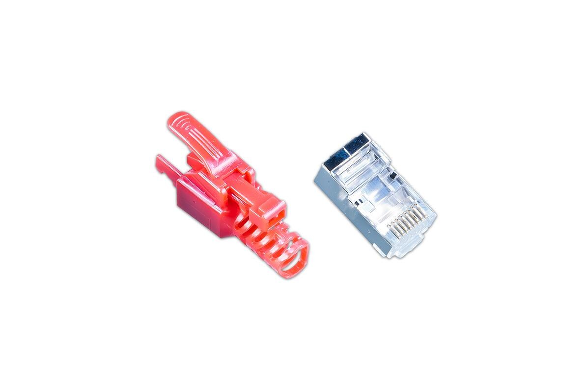 Stecker RJ45 KAT6A Securelock 10 Stück, RotWirewin RJ45 KAT6A Securelock Stecker inkl. Knickschutztülle, rot, 10-Pack