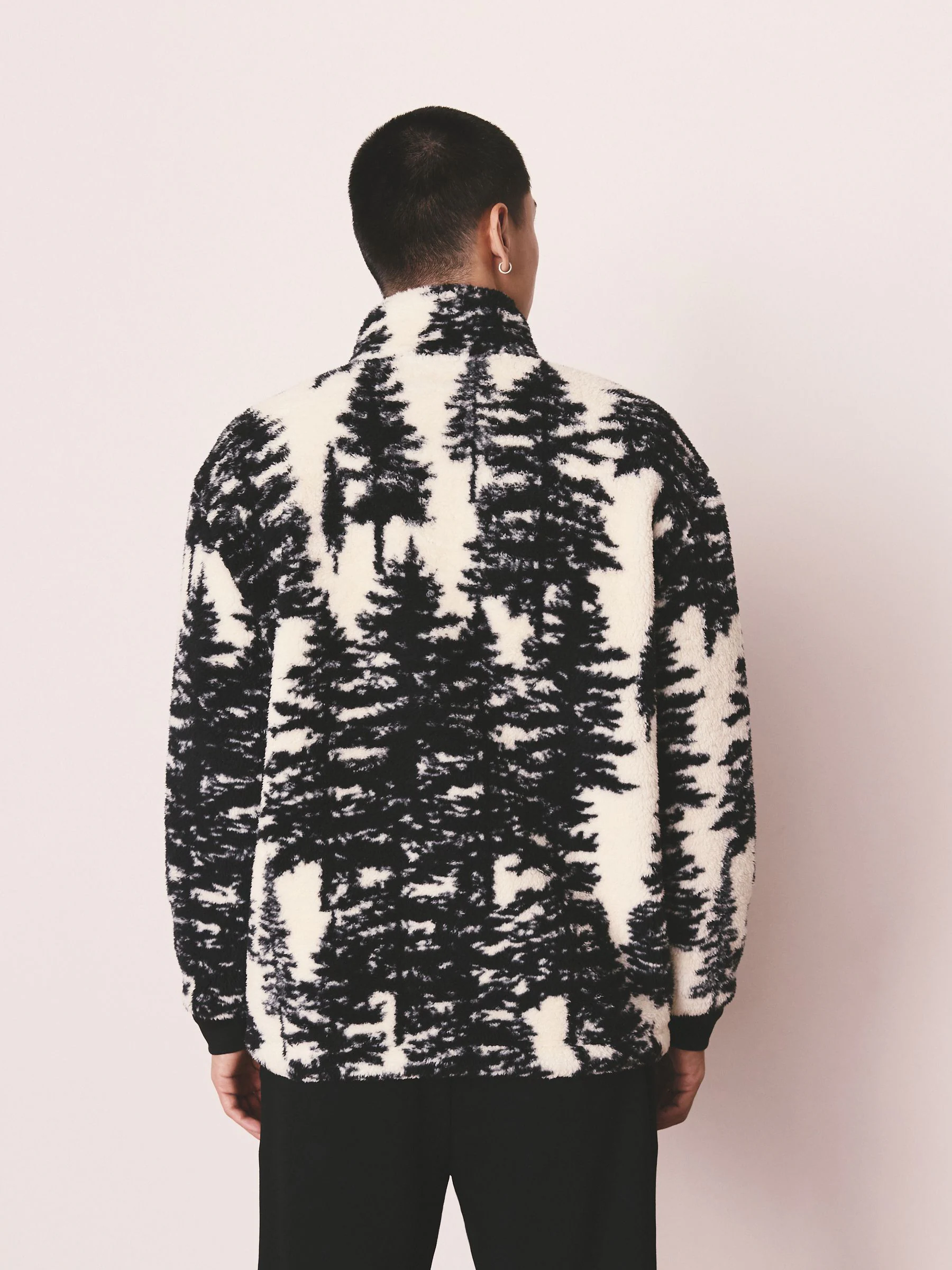 Black/Cream Tree Print - Matching Family Zip Neck Borg Fleece