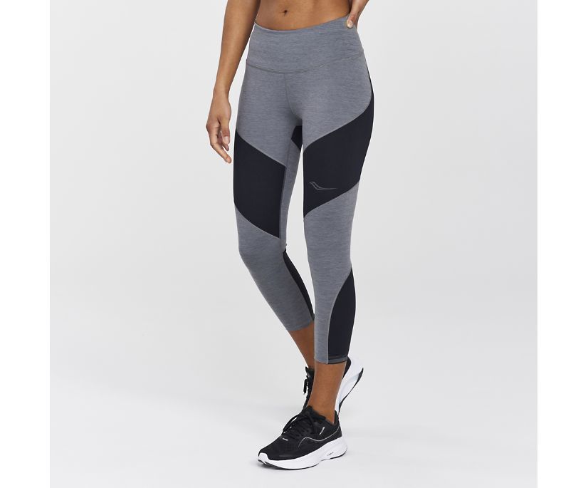 Saucony Time Trial Crop Hardloopbroek Lang Grijs/Zwart Dames