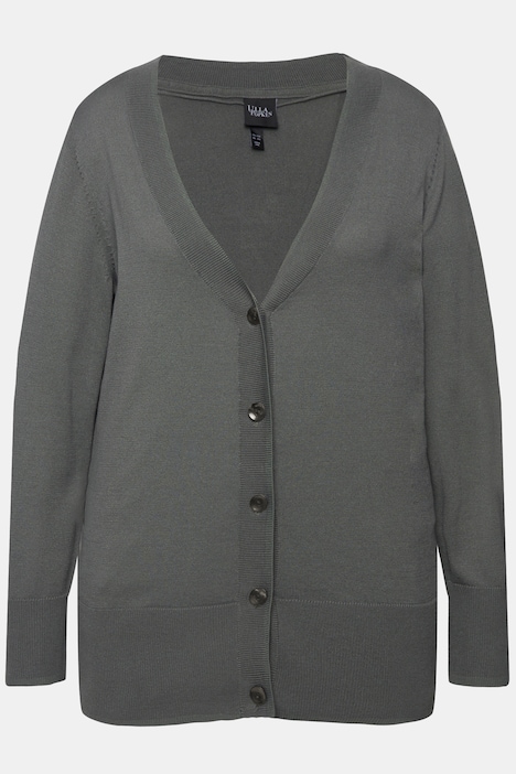 Strickjacke, V-Ausschnitt, Knopfleiste, Feinstrick
