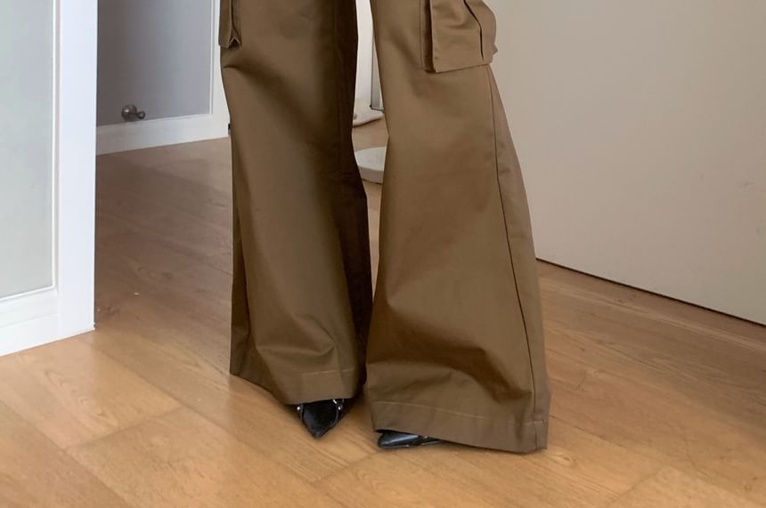 Striinkie - Lage taille, effen, wijde cargobroek