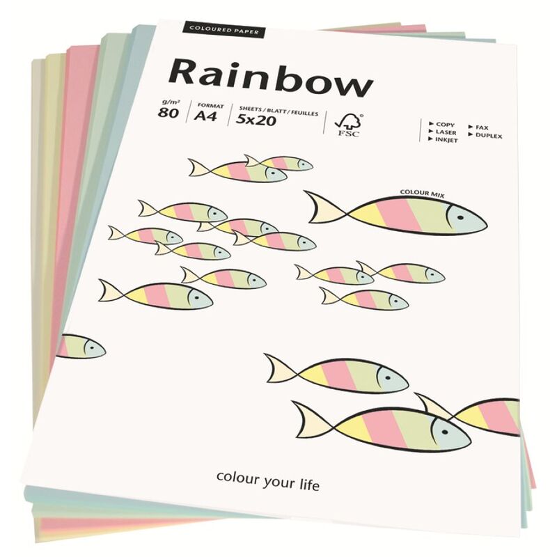 Rainbow Color Papier farbig, pastell, A4, 80 g/m², assortiert