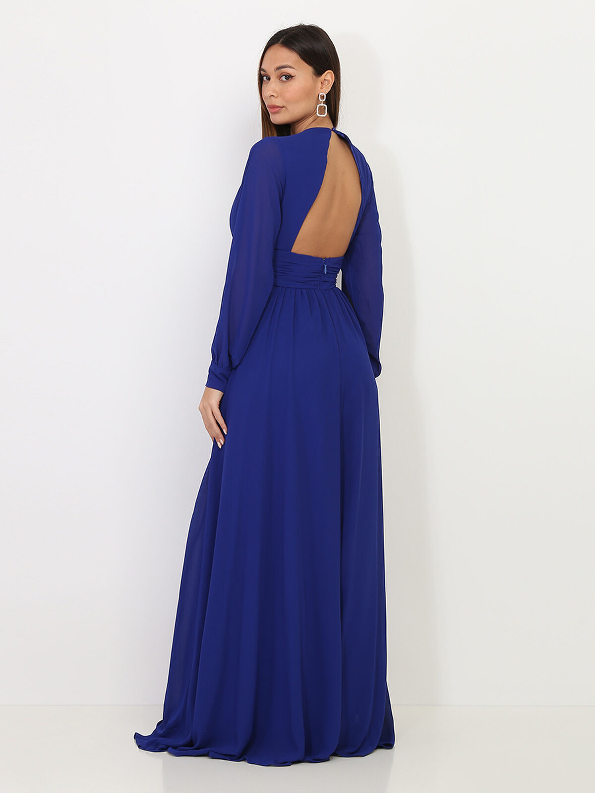Robe longue à manches ouvertes- Bleu