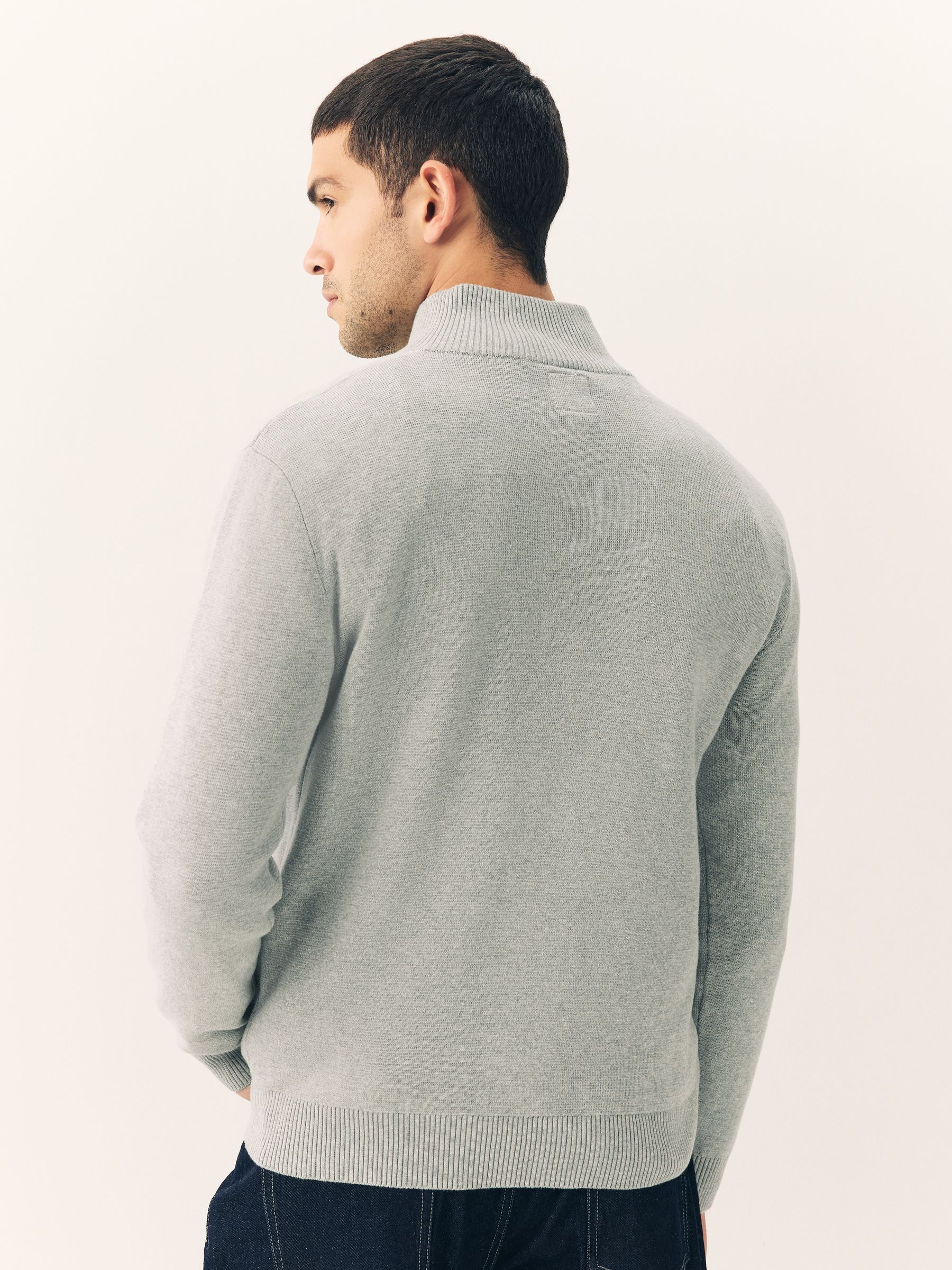 Lichtgrijs - Effen - Regular fit 100% katoenen premium trui met korte rits