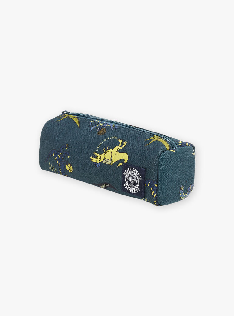 Trousse scolaire verte à imprimé dinosaures