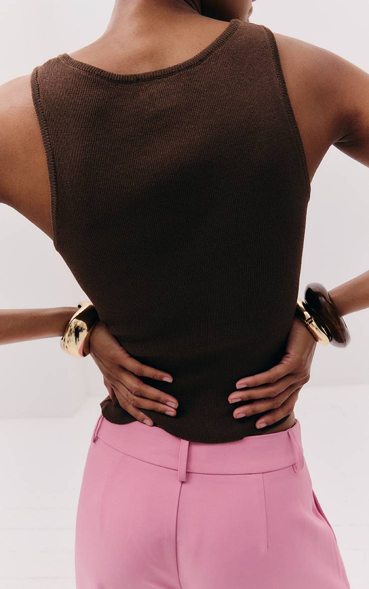 Brun Cendré Haut En Maille Fine À Encolure Dos Nageur