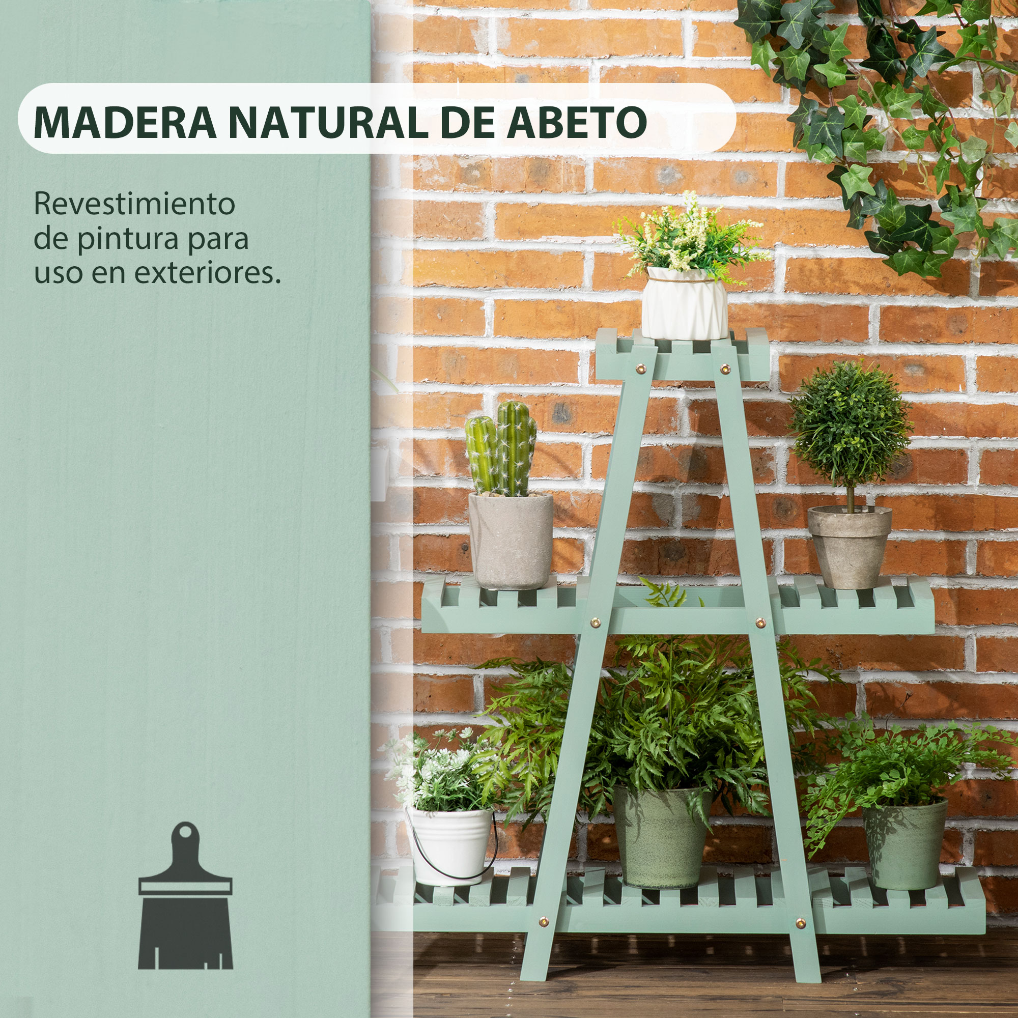 Suporte de madeira para plantas Outsunny, prateleira de flores de 3 níveis, suporte decorativo para plantas de interior/exterior, 76x26x76 cm, verde