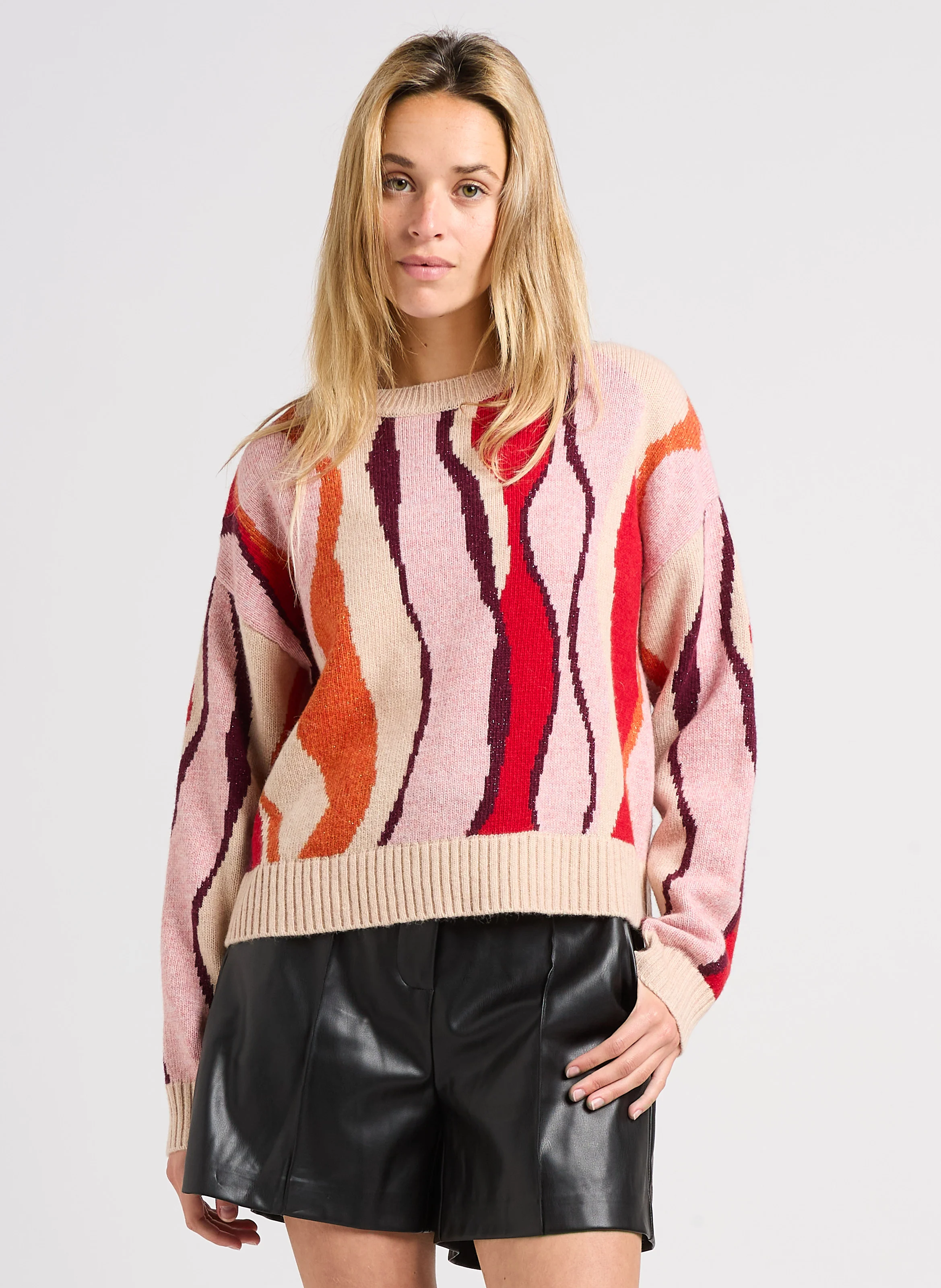 PRADJA - Pull ample col rond en laine mélangée | Rose