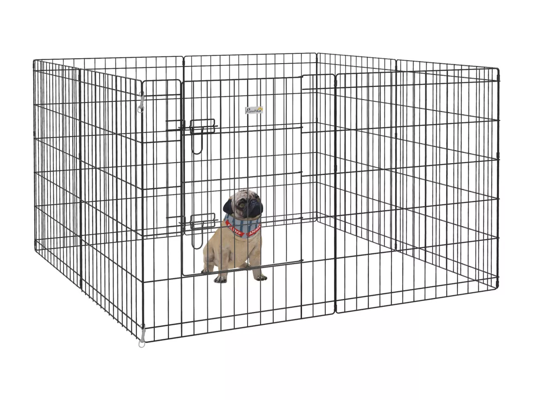 Parc enclos acier pour chien animaux 1 porte 8 panneaux 76L x 61l cm noir