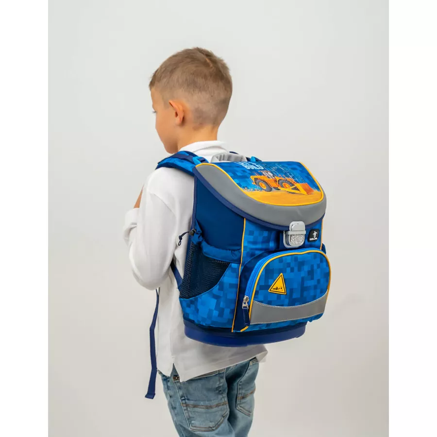 Belmil Schulranzen Mini Fit Schulranzen Set 4-teilig mit Brustgurt Bulldozer