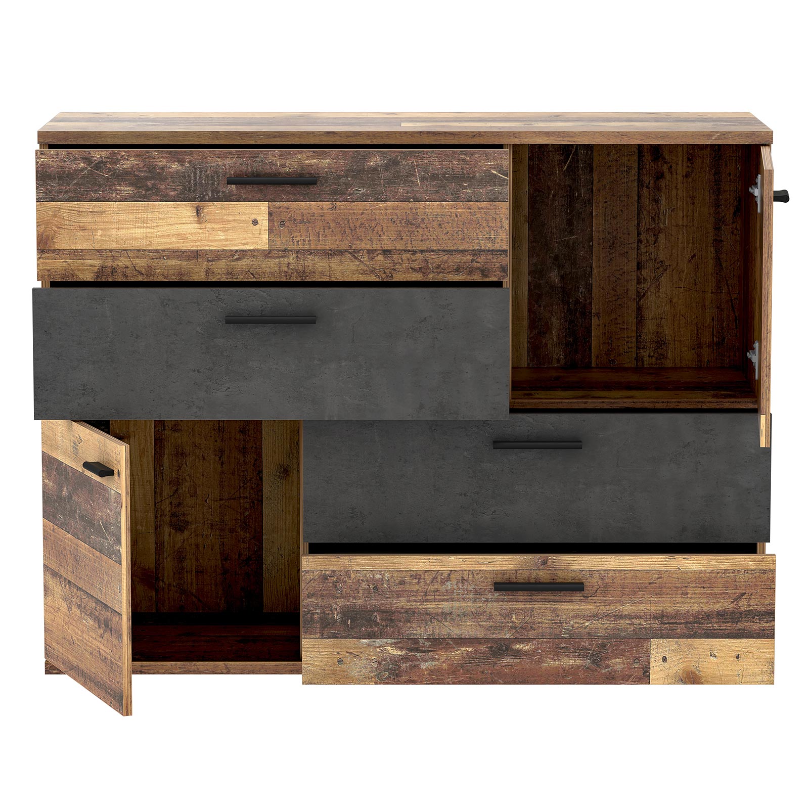 Sideboard - Old Wood Vintage - Beton-Optik - 125 cm