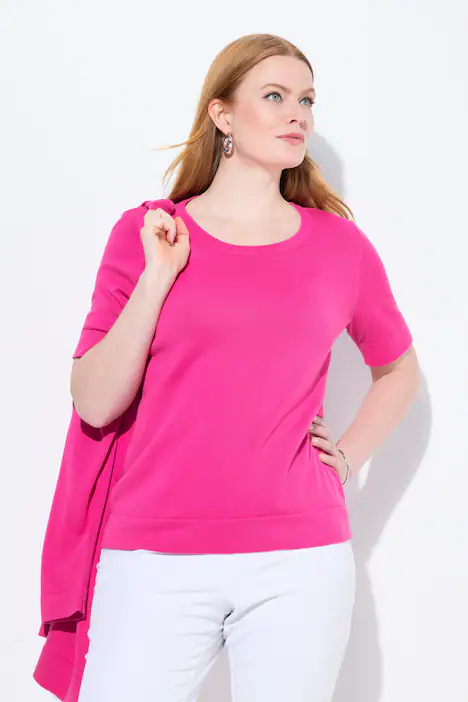 Twinset-Pullover, Rundhals, Halbarm, Pima Cotton, magenta