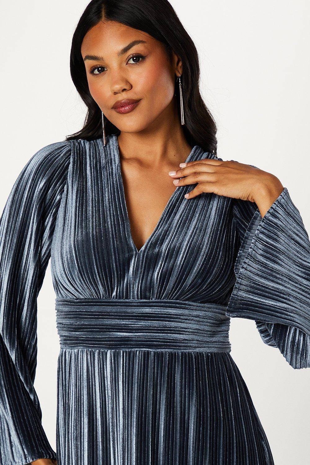 Coast Robe Crayon Plissée en Velours à Manches Longues