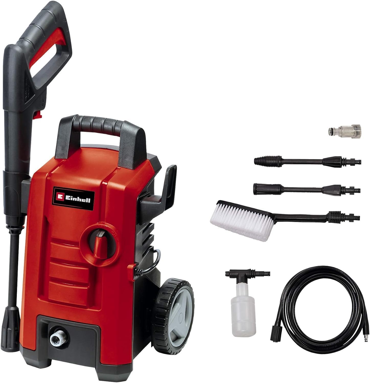 Einhell Hochdruckreiniger TC-HP 130 (1.500 Watt, max. 130 bar, modulares Quick-Couple-System, inkl. Hochdruckschlauch, Pistole, Lanze, div. Düsen, Bürste, Sprühmittelbehälter)
