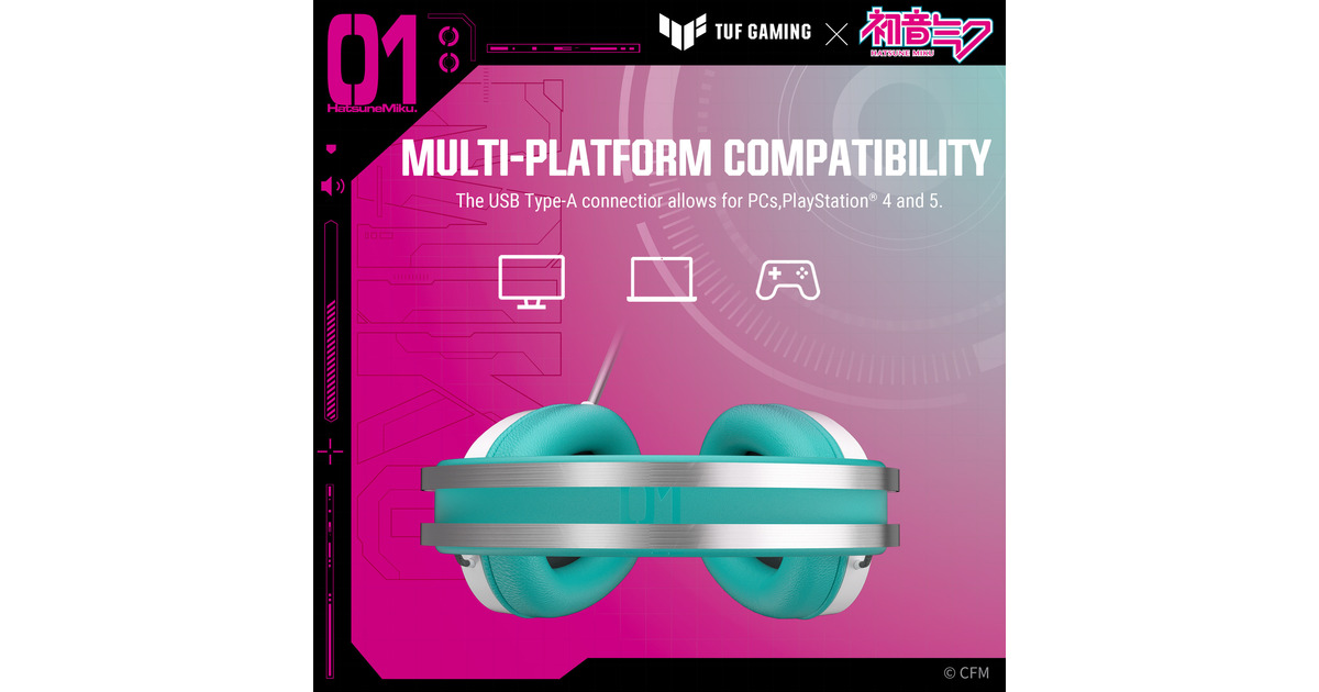 ASUSTUF Gaming H1 Gen II Hatsune Miku Edition over-ear gaming headset  (Wit/turquoise, Pc, PlayStation 4, PlayStation 5)